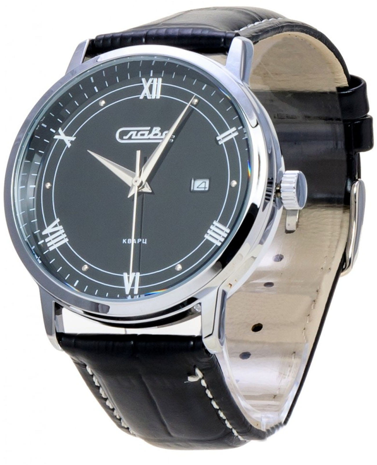 Слава Слава Традиция 2371775/300-2115  2371775/300-2115 кварцевые мужские часы черный циферблат, браслет кожаный — вид спереди